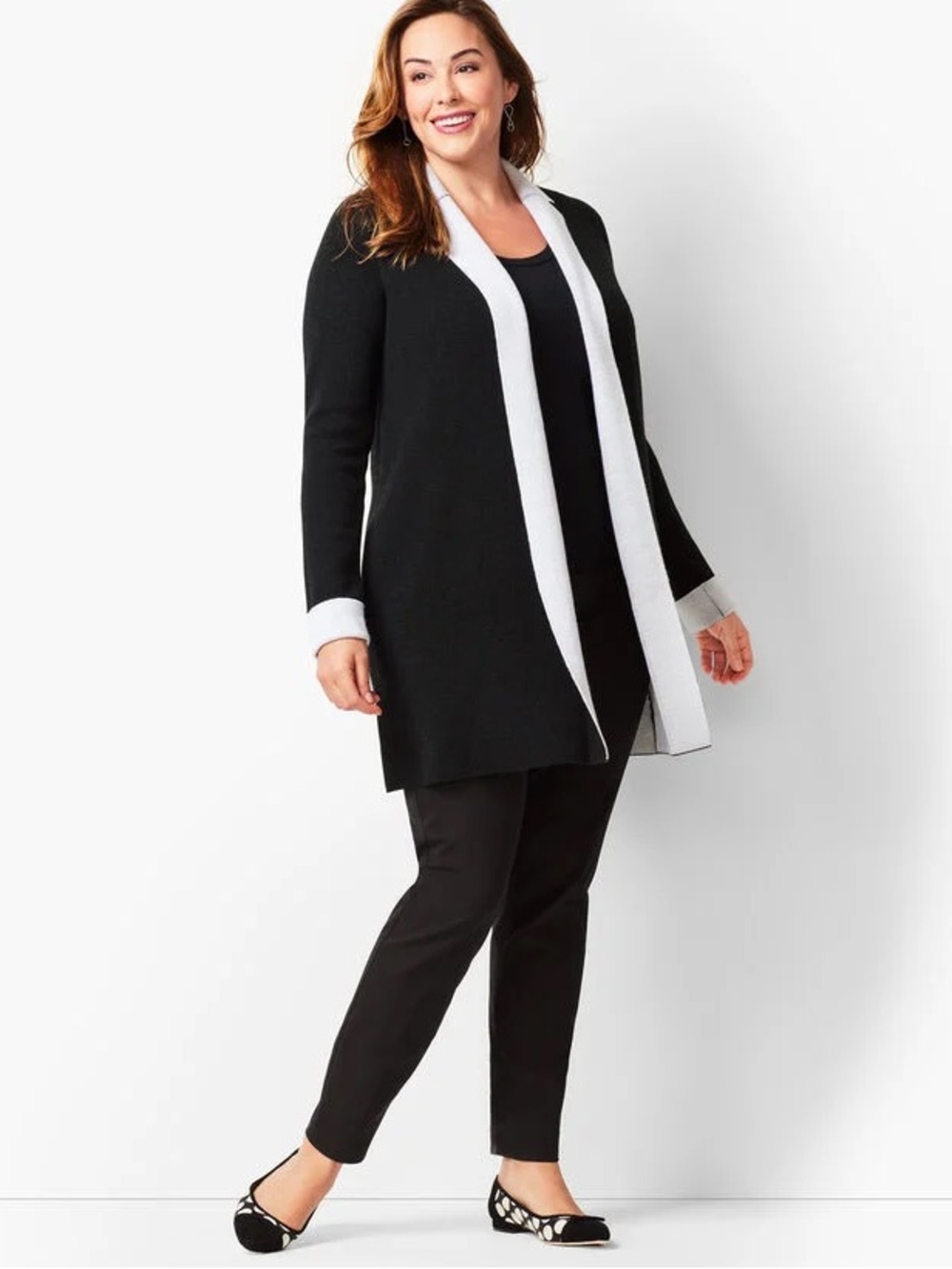 Talbots linen Black and White Open Front Duster Cardigan size 2X